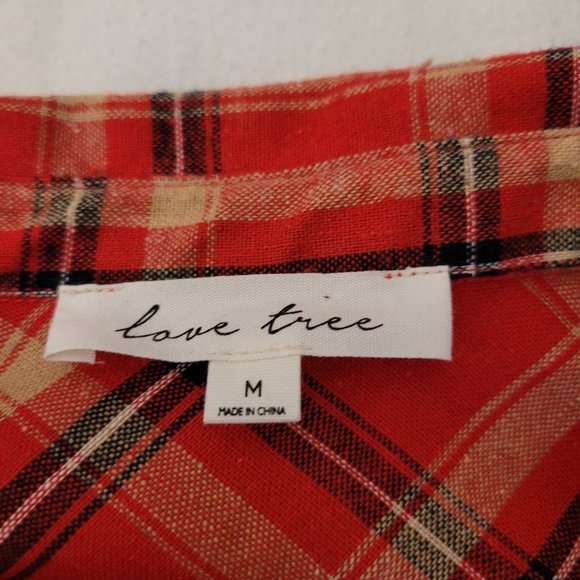 NWOT Love Tree Red Black Plaid Button Down Shirt Women's sz Medium - Picture 6 of 9